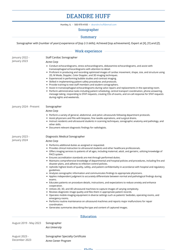 Sonographer Resume Examples and Templates