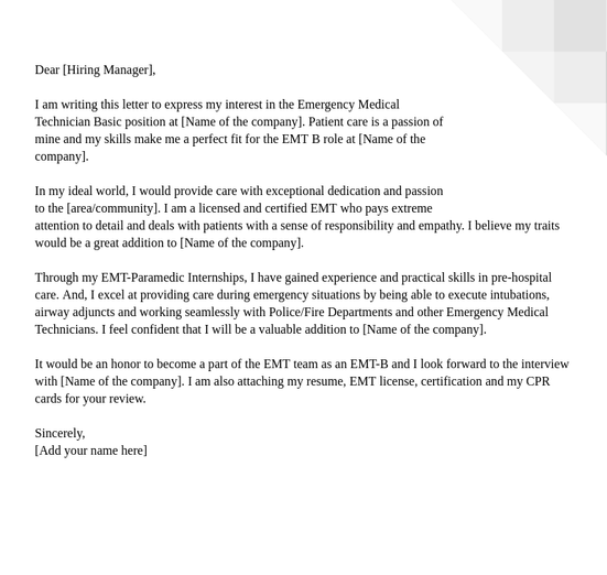 EMT No Experience Cover Letter Example
