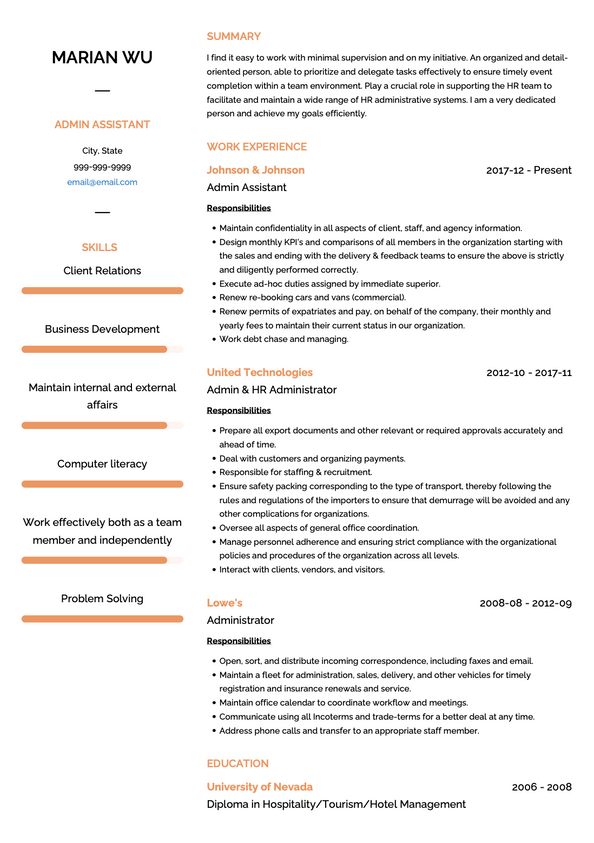 Admin Assistant CV Examples & Templates | VisualCV