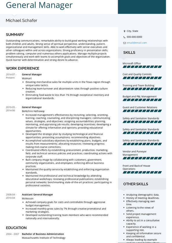 General Manager Resume Samples and Templates | VisualCV