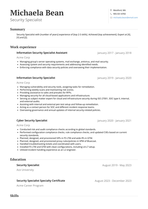 Security Specialist Resume Examples and Templates