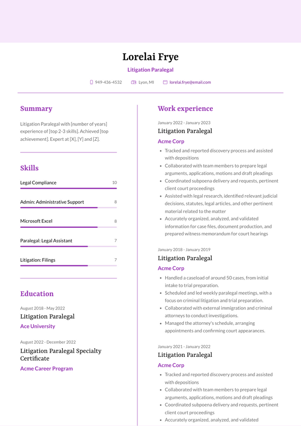 3 Litigation Paralegal Resume Examples And Templates   Litigation Paralegal Resume Example Rosa 