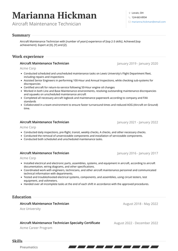 Aircraft Maintenance Technician Resume Examples And Templates