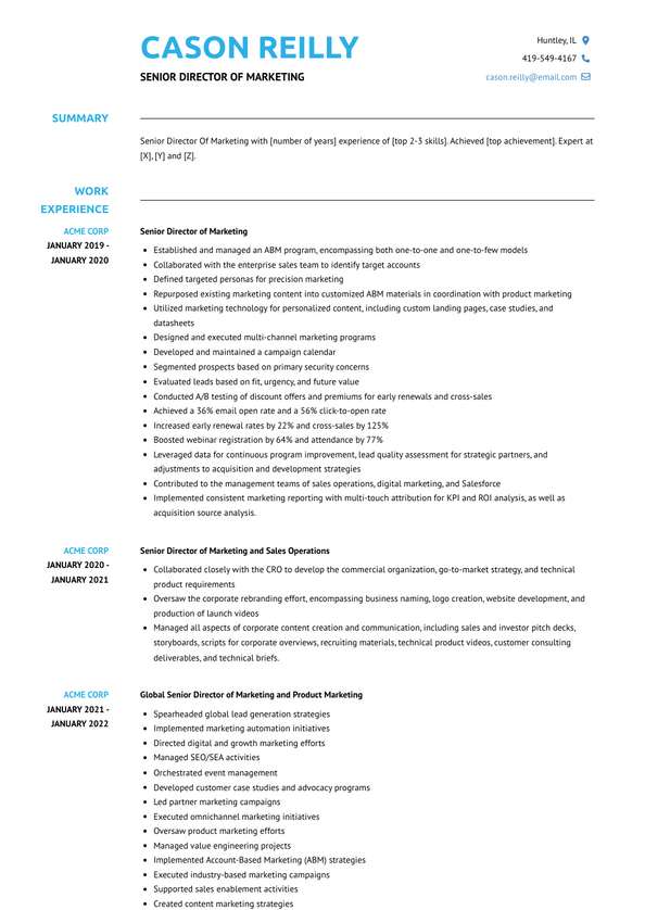 Senior Director Of Marketing Resume Examples and Templates