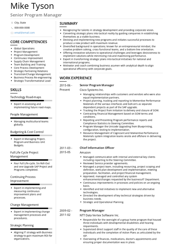 Senior Program Manager Resume Samples [+ Examples] | VisualCV