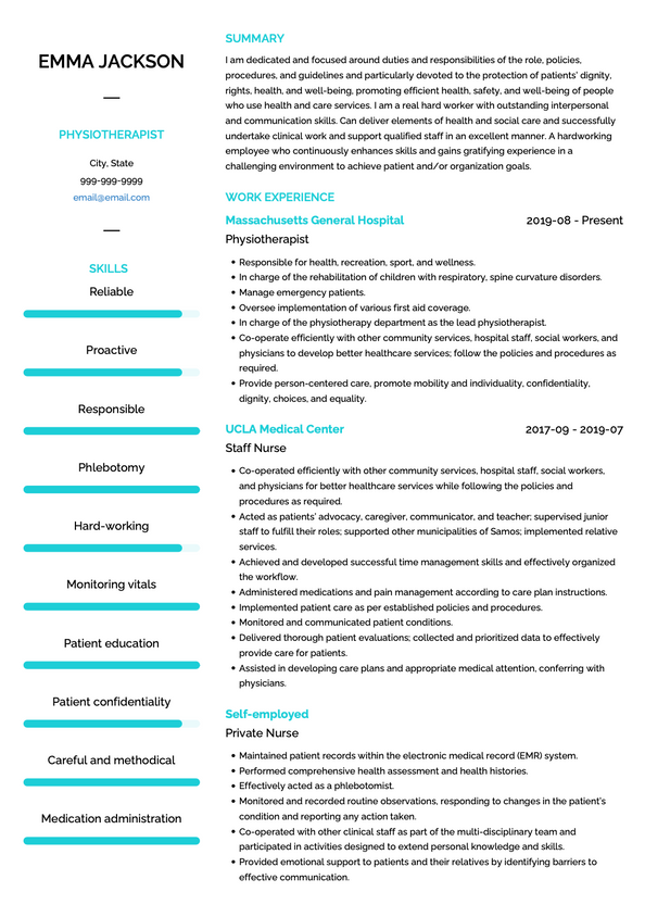 Physiotherapist CV Examples & Templates | VisualCV