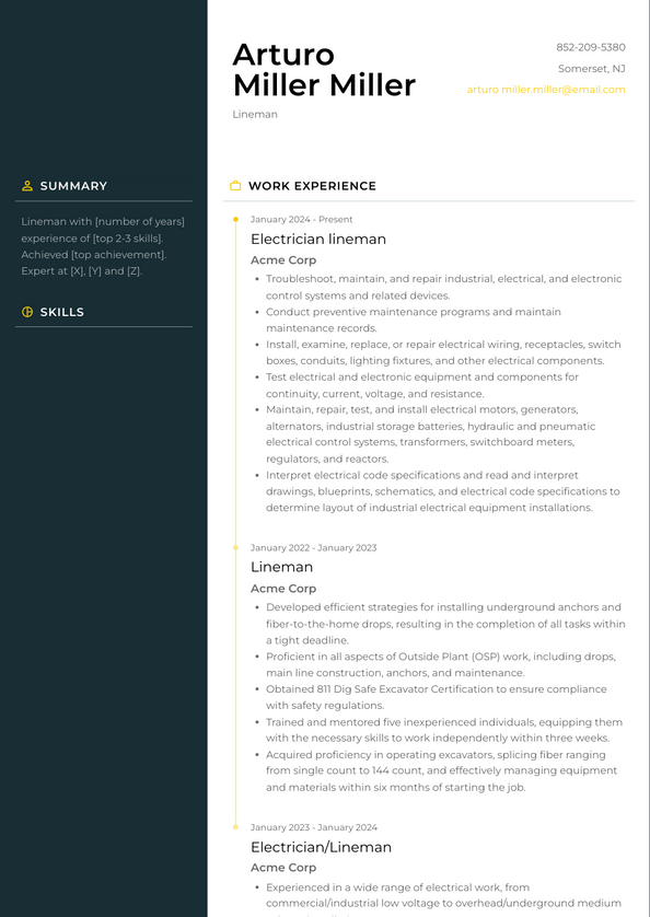 Lineman Resume Examples and Templates