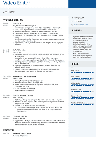 Film Resume Samples and Templates | VisualCV