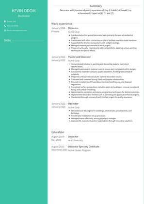 Decorator Resume Sample and Template