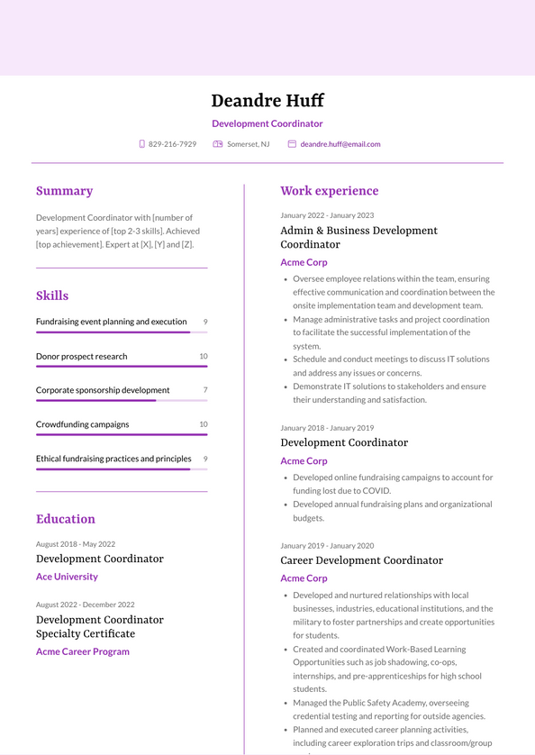 Development Coordinator Resume Examples and Templates