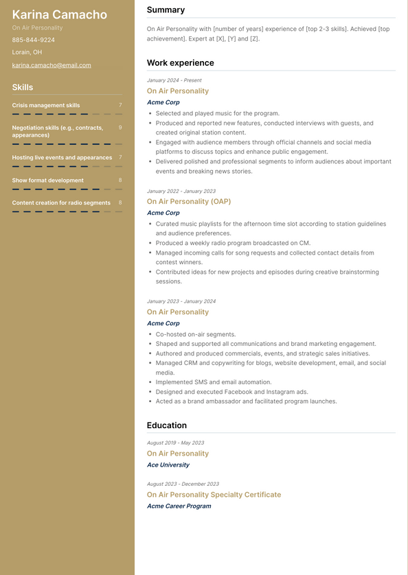 On Air Personality Resume Examples and Templates