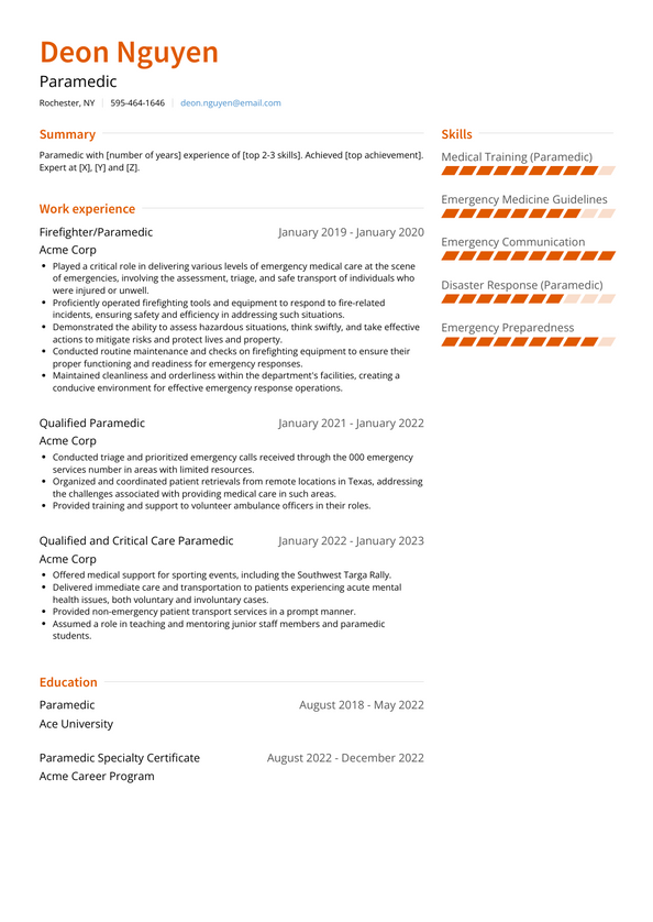 Paramedic Resume Examples and Templates