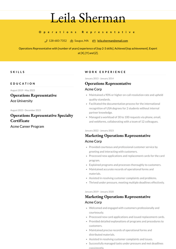 Operations Representative Resume Examples and Templates