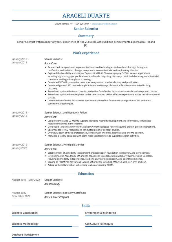 Senior Scientist Resume Examples and Templates