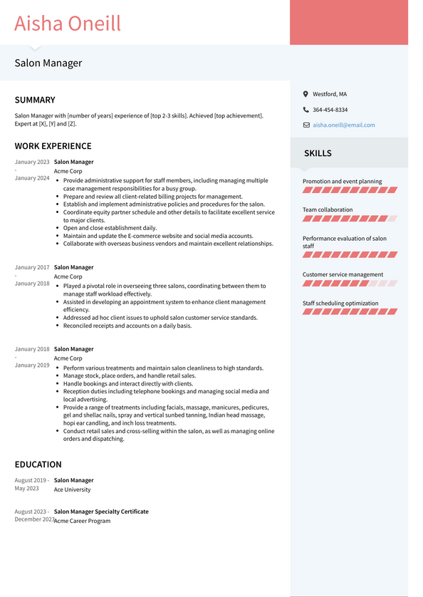 Salon Manager Resume Examples and Templates