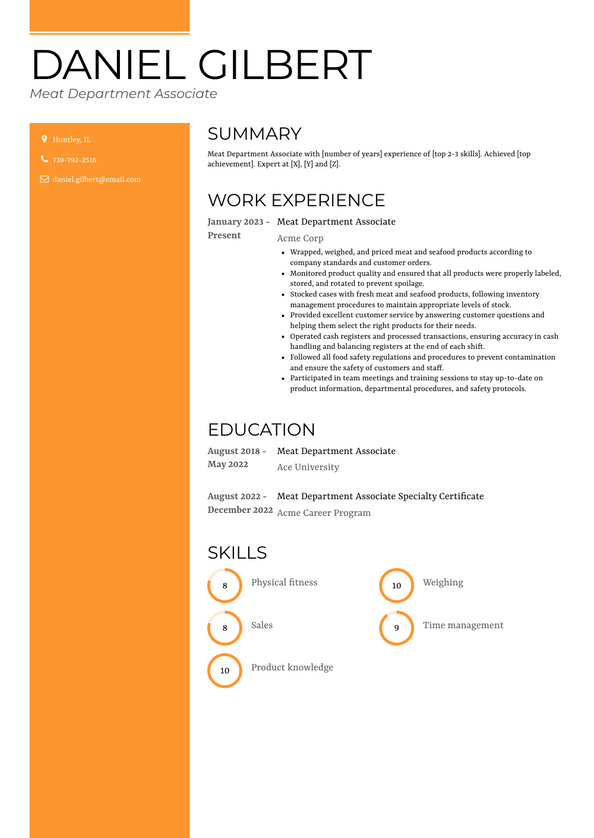 Meat Department Associate Resume Examples and Templates