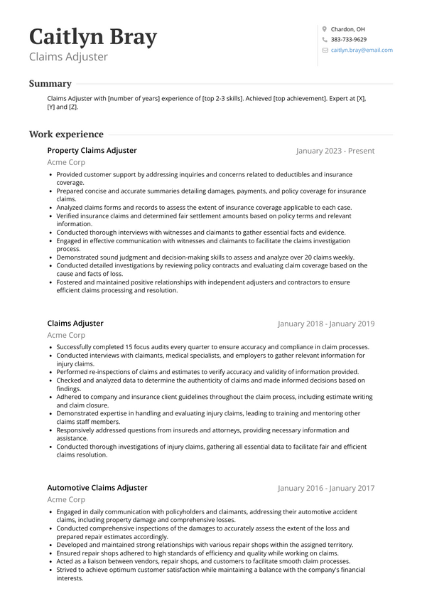 Claims Adjuster Resume Examples And Templates 9385