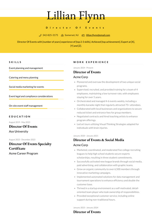 Director Of Events Resume Sample and Template