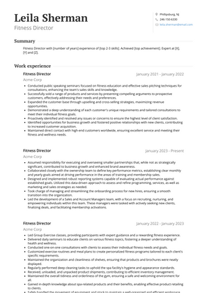 Fitness Director Resume Sample and Template