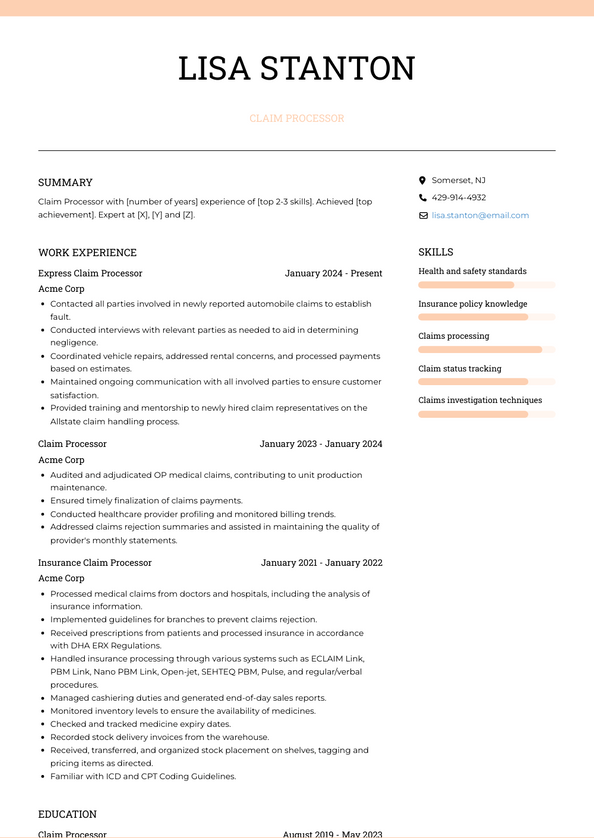 Claim Processor Resume Examples and Templates