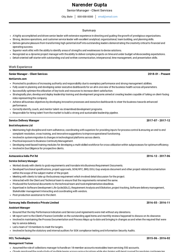 Client Service Manager Resume Samples and Templates | VisualCV