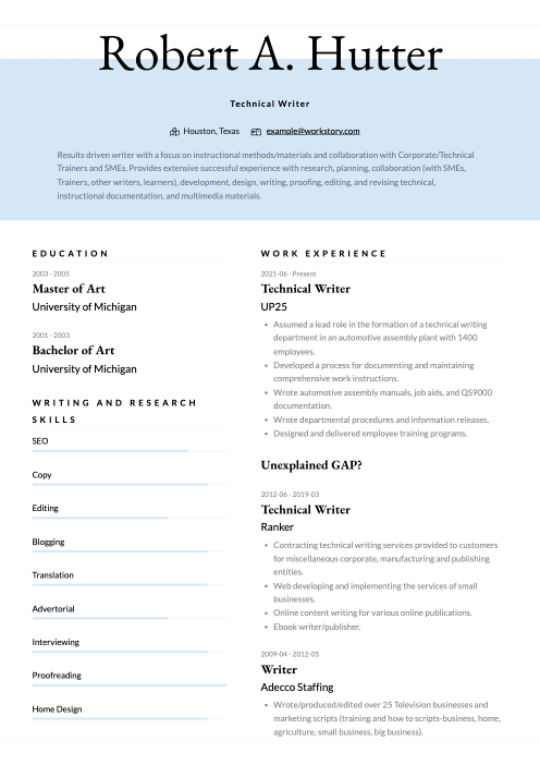 blue resume template elegant