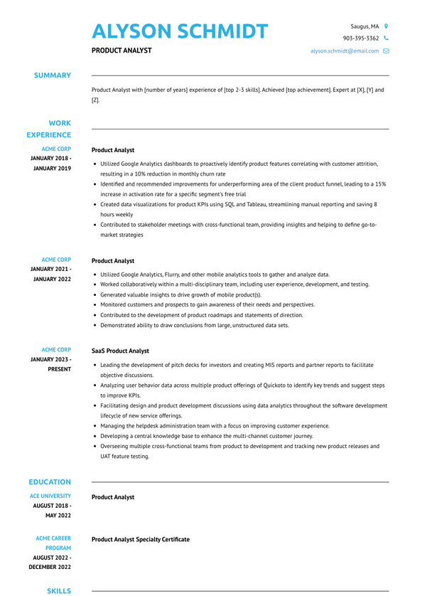 3+ Product Analyst Resume Examples and Templates