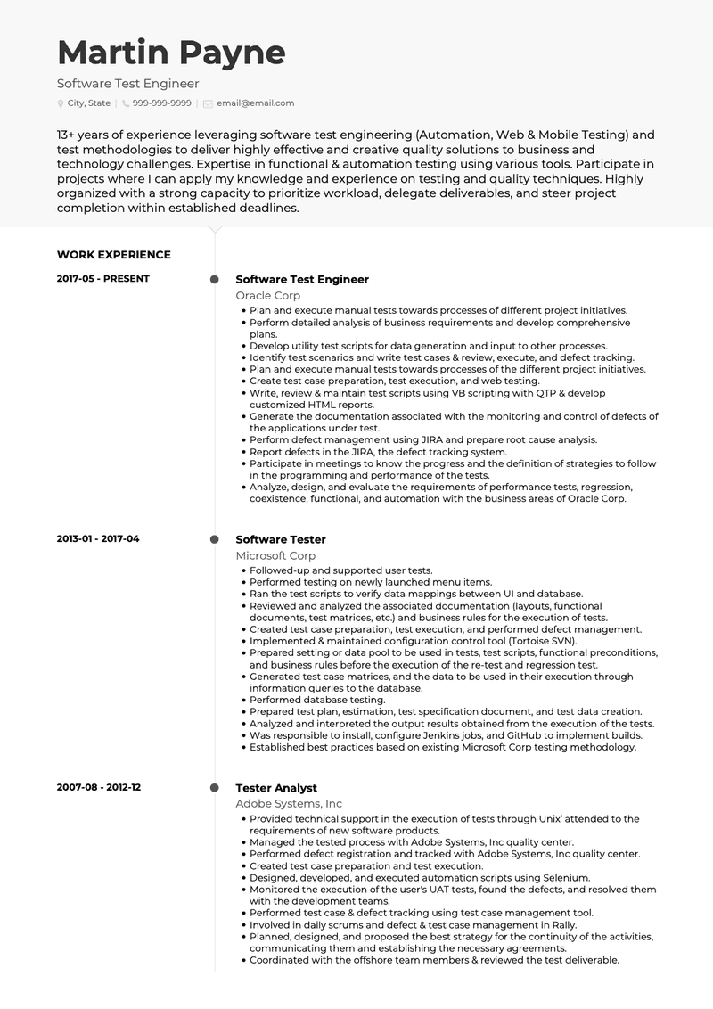 Software Test Engineer CV Example and Template