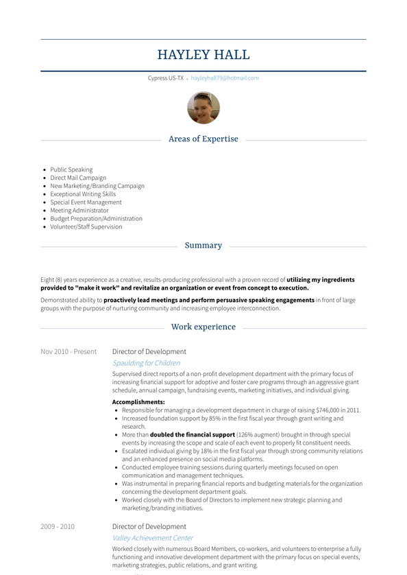 Director Of Development Resume Examples