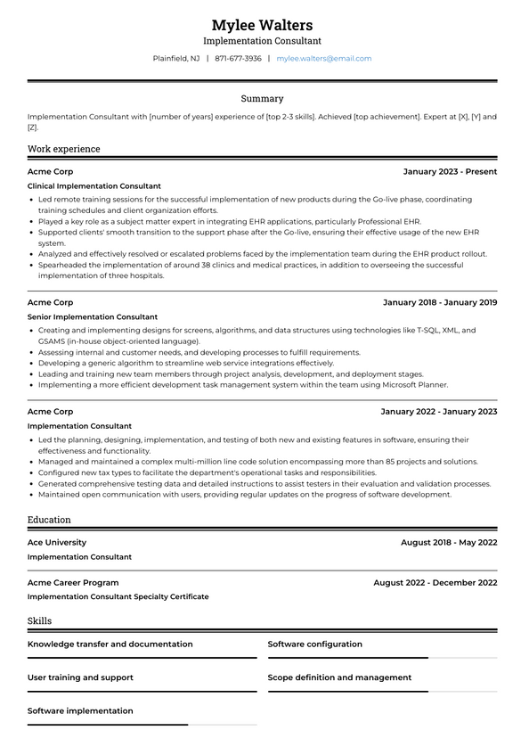 Implementation Consultant Resume Examples and Templates