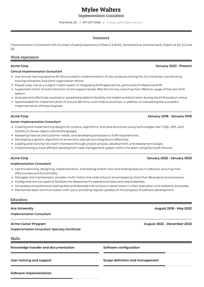 Implementation Consultant Resume Examples and Templates