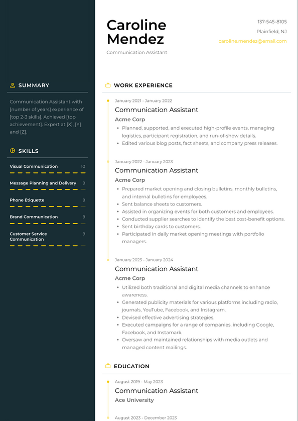 Communication Assistant Resume Examples and Templates