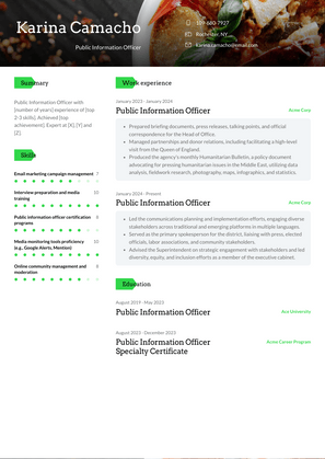 Public Information Officer Resume Sample and Template