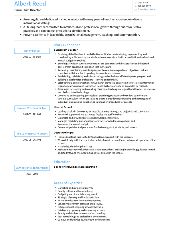 Head Of School Resume Samples and Templates | VisualCV