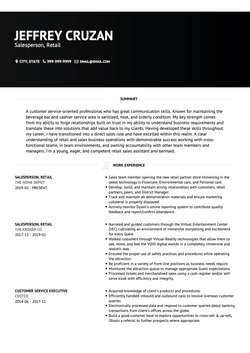 Salesperson, retail Resume Sample and Template
