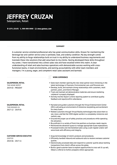 Salesperson Cv Summary