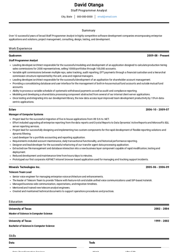 Programmer Analyst Resume Samples and Templates | VisualCV