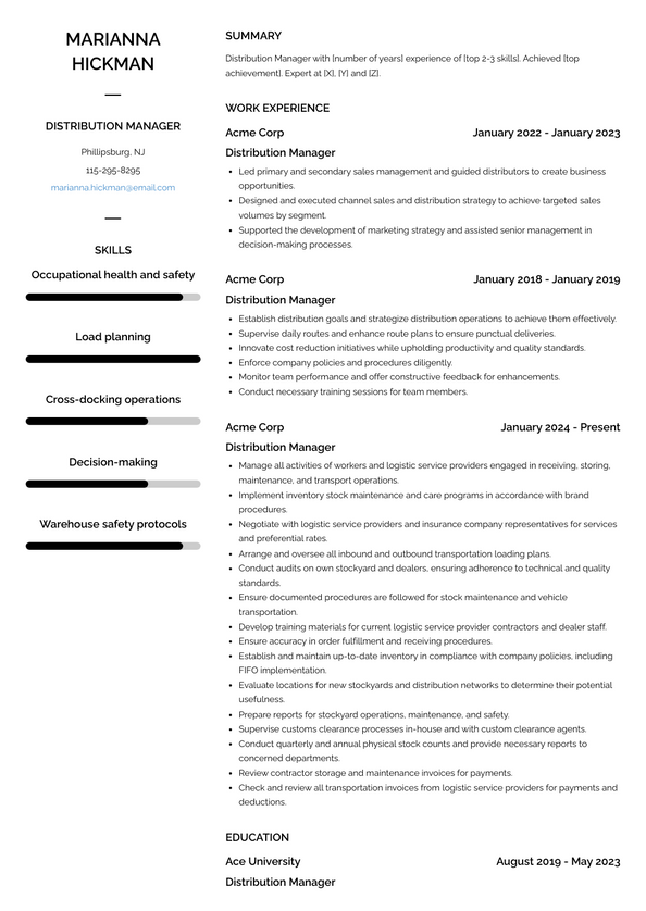 Distribution Manager Resume Examples and Templates