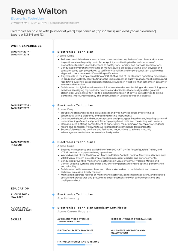 3+ Electronics Technician Resume Examples And Templates