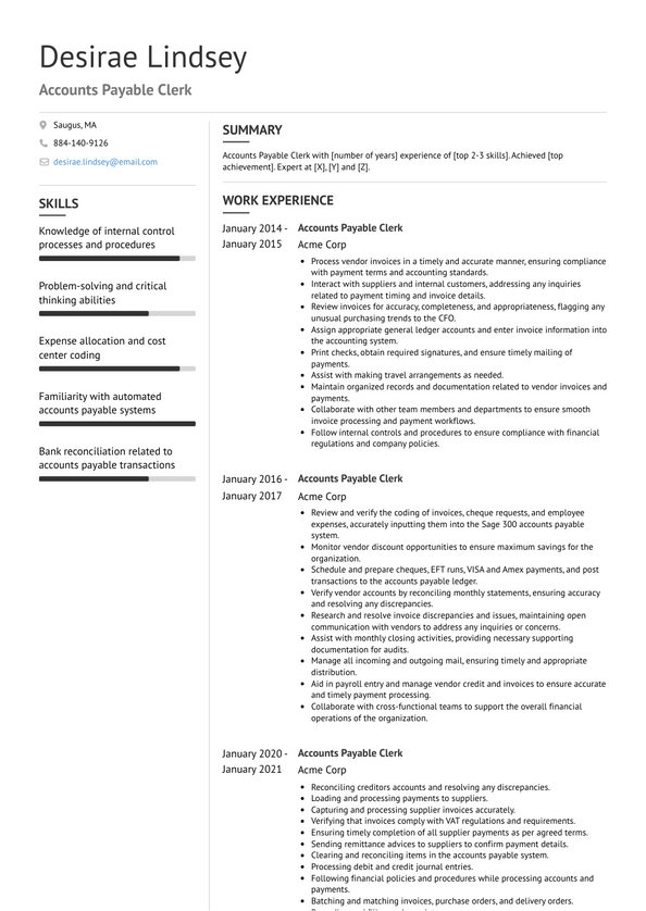 Accounts Payable Clerk Resume Examples and Templates