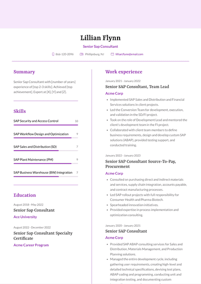 Senior Sap Consultant Resume Examples and Templates