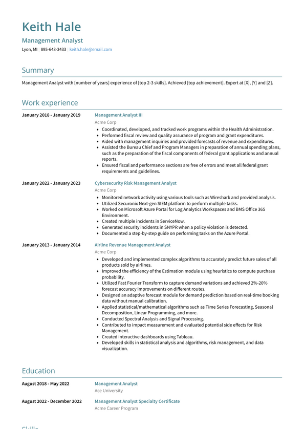 3+ Management Analyst Resume Examples and Templates