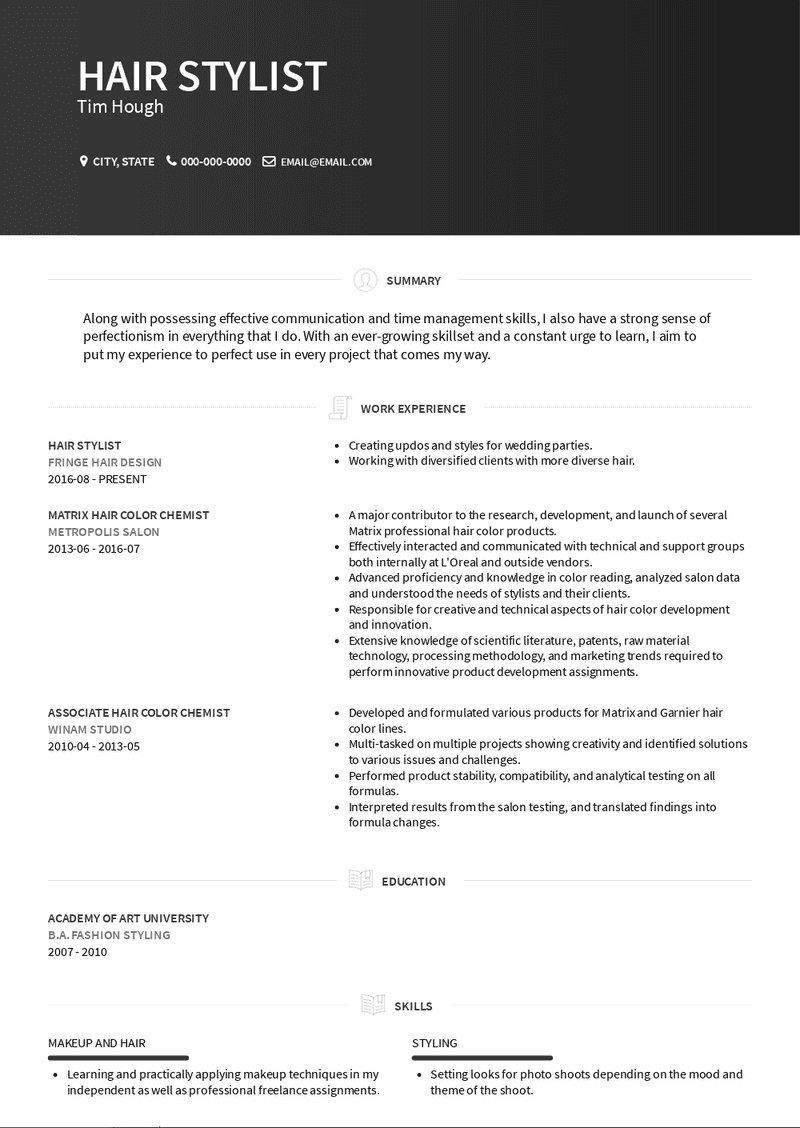 Hair Stylist Resume Samples and Templates VisualCV