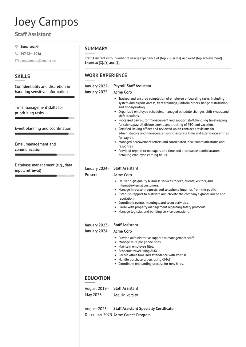 Staff Assistant Resume Sample and Template