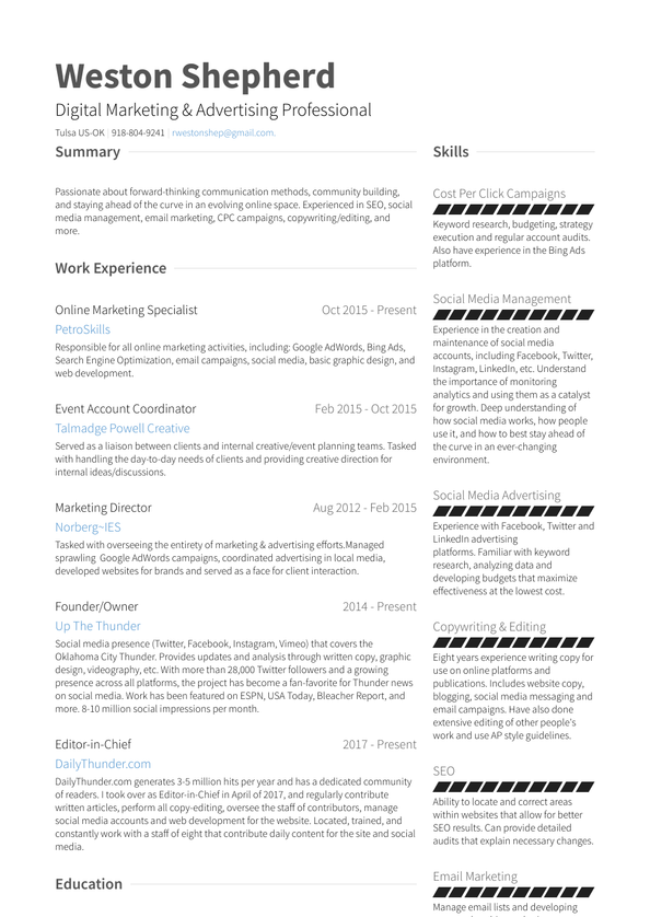 Marketing Coordinator Resume Samples And Templates VisualCV   Wshepherd 