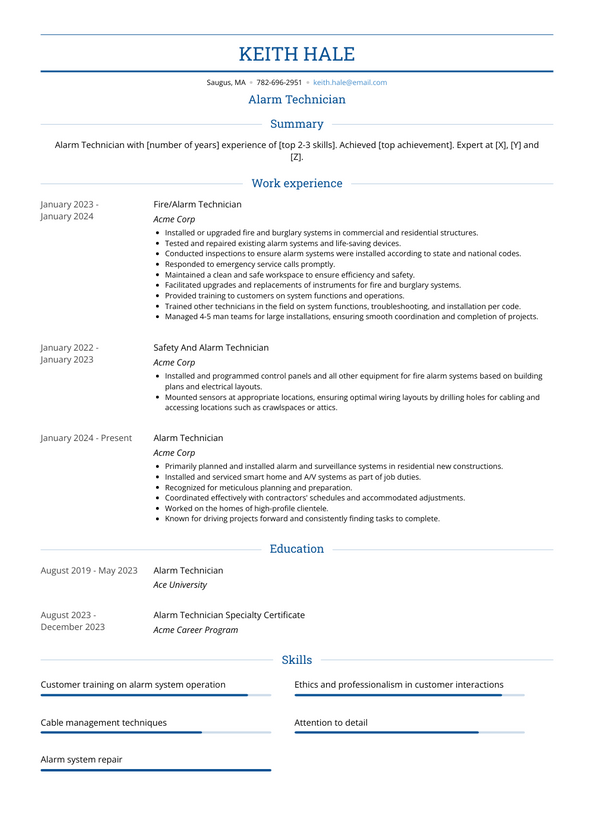 Alarm Technician Resume Examples And Templates