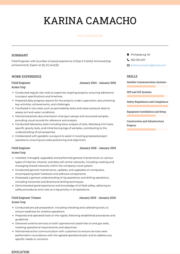 3 Field Engineer Resume Examples And Templates   Field Engineer Resume Example Chloe 