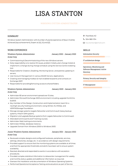 Windows System Administrator Resume Examples and Templates