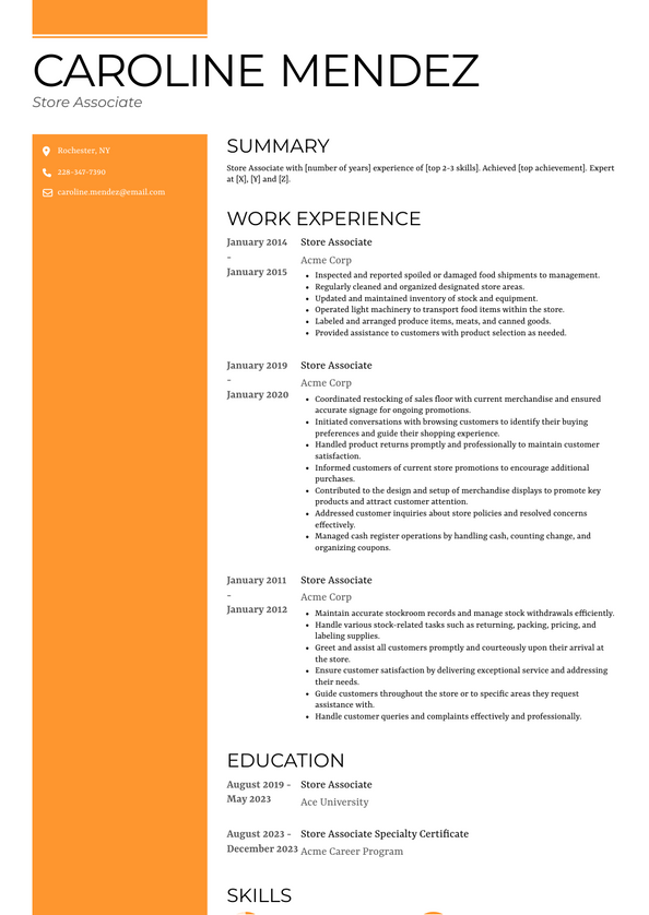 Store Associate Resume Examples and Templates