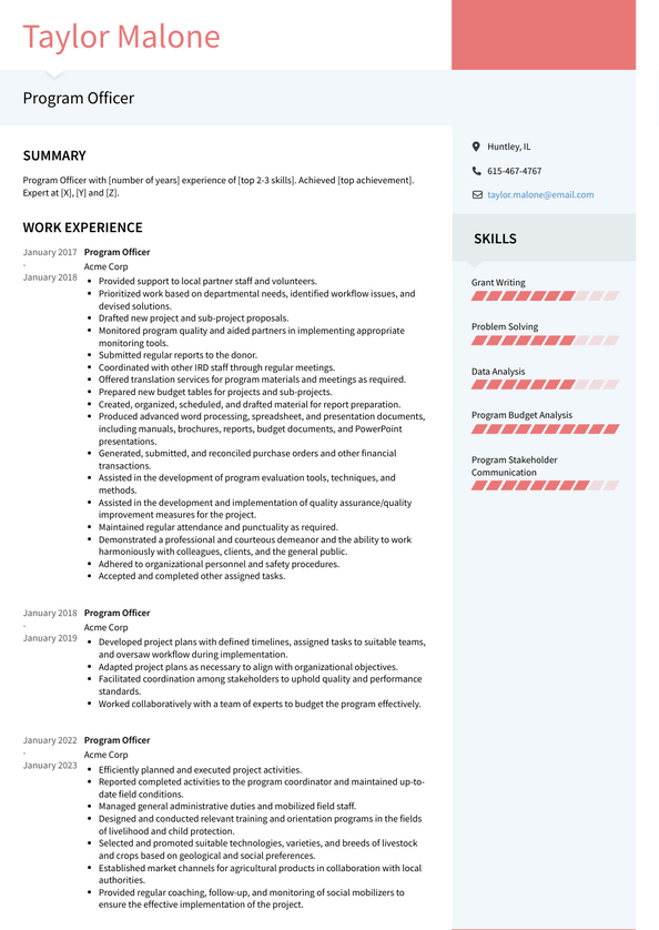 Program Officer Resume Examples and Templates